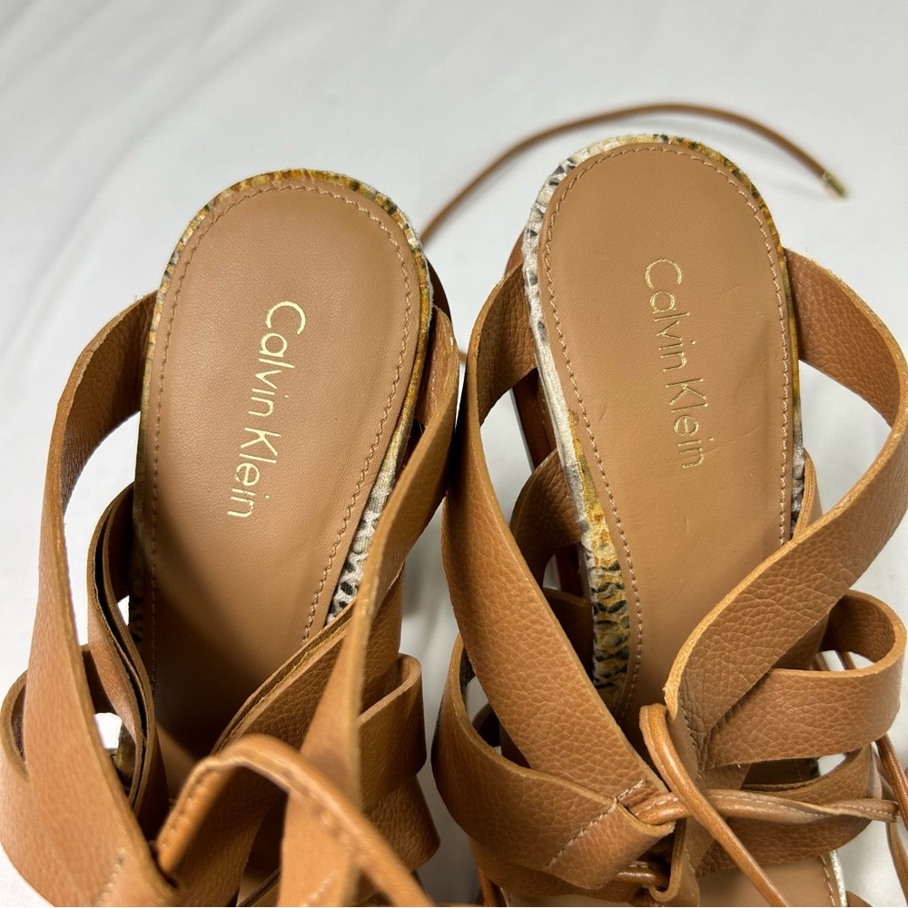 Calvin Klein Panelope Toscana Almond Tan Leather Strappy Sandals Women’s 8.5 NEW - Picture 5 of 9